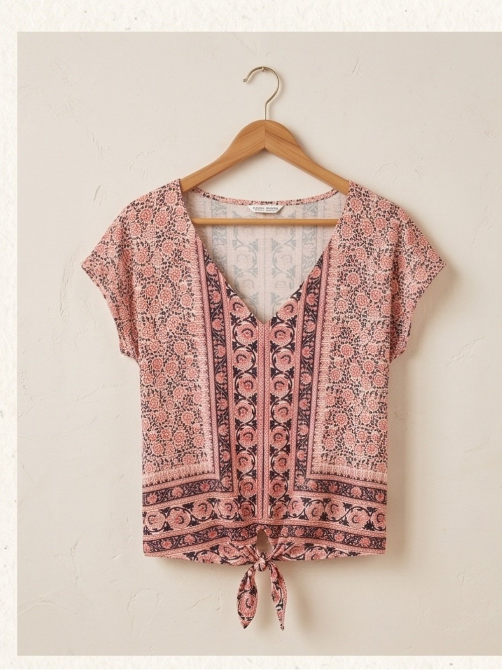 Lucky Brand Pink Floral Tie-Front V-Neck Blouse